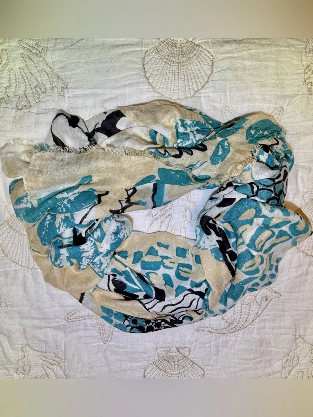 27” X 83” Blue and Cream Alligator Crocodile Print Wrap Sarong Pareo Scarf. OS